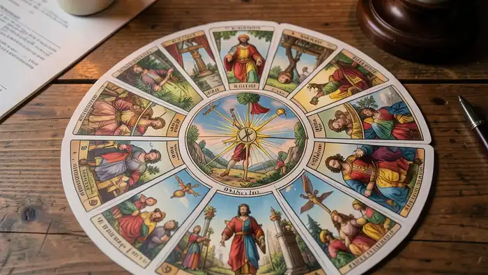 Расклад Таро хоровод на нотариус�� – символический круг карт рядом с нотариальной печатью