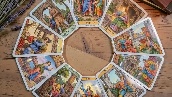 Расклад Таро "хоровод" на правду или ложь: схема позиций с семью картами, расположенными по кругу