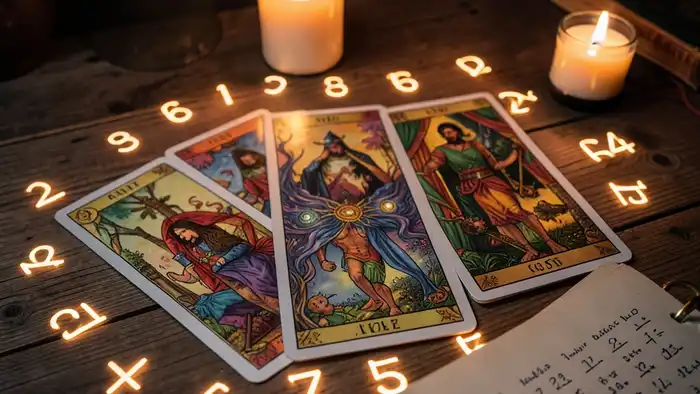 расклад таро и нумерология — карта с цифрами и свечой