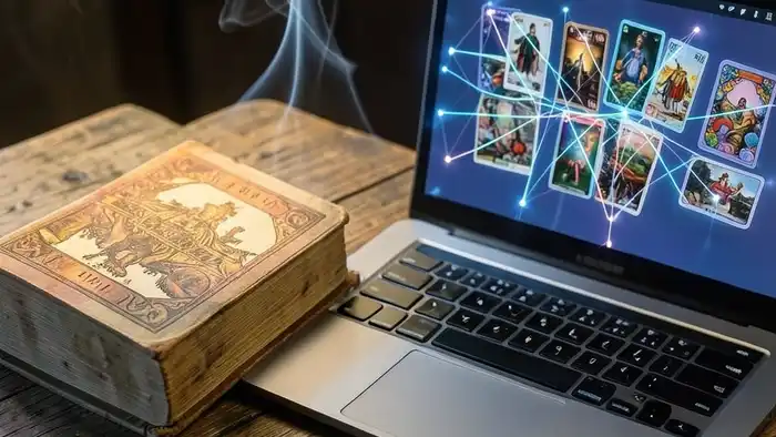 Расклад Таро ИИ: цифровой анализ карт с символами Уэйта-Смита и энергетическими линиями