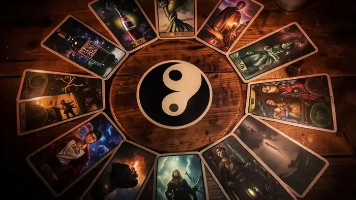 Расклад Таро Инь-Ян на алкоголизм, символ Инь-Ян, карты, свеча