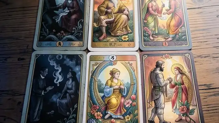 Расклад Таро "инь-ян" на курение — схема с шестью картами, разделёнными на инь и ян, с изображением сигареты между тьмой и светом