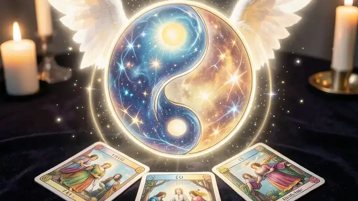 Расклад Таро «инь-ян» на послание ангелов, символ инь-ян, светящиеся ангелы
