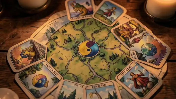 расклад Таро инь-ян на земельный вопрос, карта земли и символы инь-ян