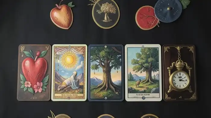 Расклад Таро "карта дня" на долголетие — пять позиций: тело, эмоции, мышление, энергия, судьба