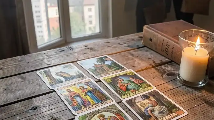 Расклад Таро "кельтский крест" на продажу квартиры с картами, фотографией жилья и свечой