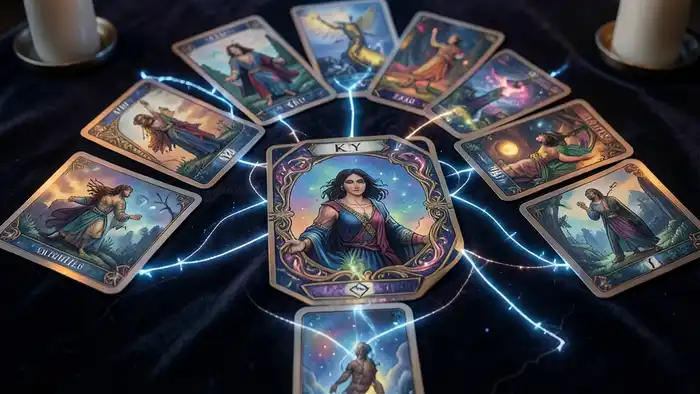 Расклад Таро «ключ» на энергетику – изображение расклада с энергетическими линиями