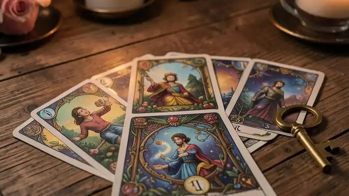 ключевой расклад Таро для новых отношений, золотой ключ и карты