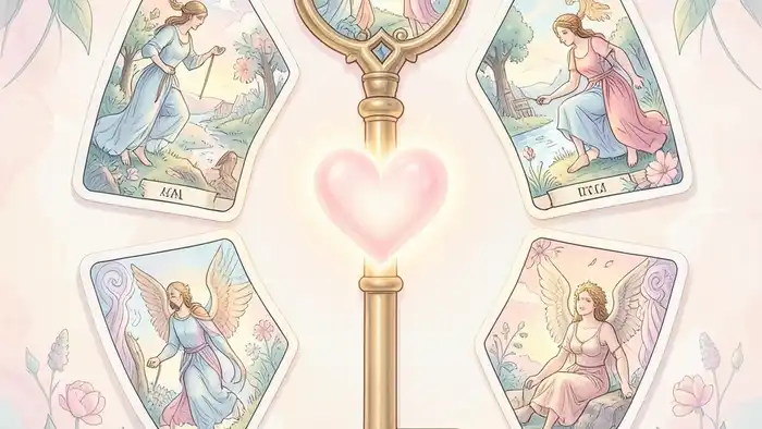 ключевой расклад Таро на сердце здоровье, изображение карт в виде ключа