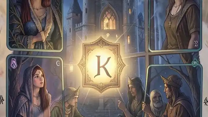 расклад Таро "ключ" стоит ли уходить от мужа — девять карт в форме замка с центральным ключом