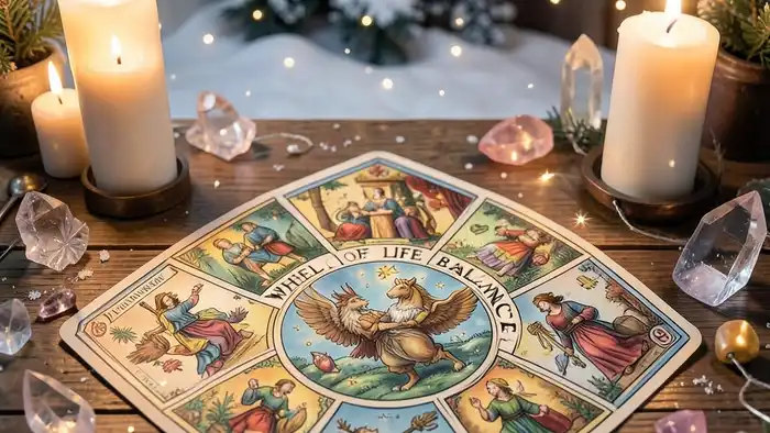 Расклад Таро 'Колесо баланса жизни' на Рождество, праздничная атмосфера