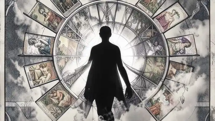 Расклад Таро "колесо баланса жизни" на энергетического вампира: схема из 12 позиций с картами, показывающая утечку энергии