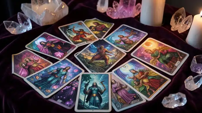 Расклад Таро "колесо баланса жизни" на таланты — шесть позиций с картами, иллюстрирующие скрытые силы и внутренние барьеры