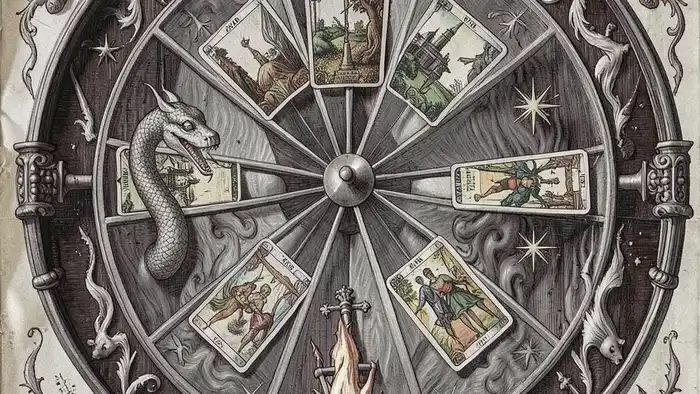 Расклад Таро "колесо фортуны" на сделку: схема из семи позиций в виде круга с картами Уэйта
