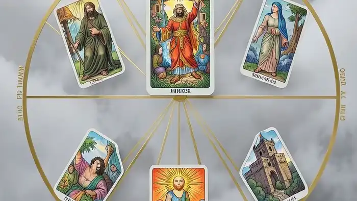 Расклад Таро "компас" на клиента — схема позиций север, восток, юг, запад с символическими картами