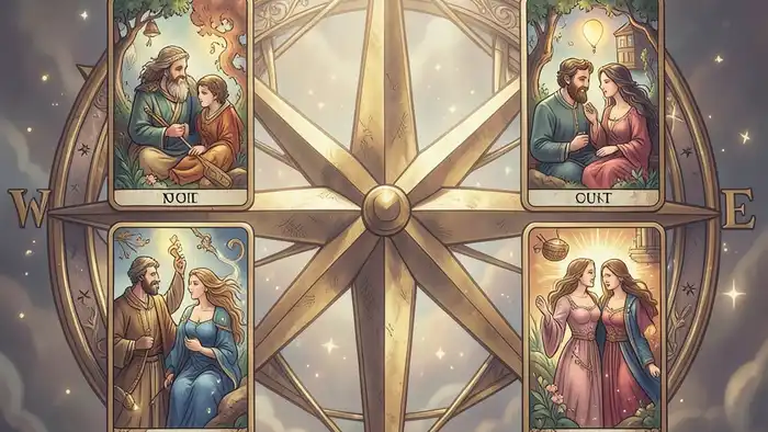Расклад Таро «компас» на взаимность чувств – визуальная схема