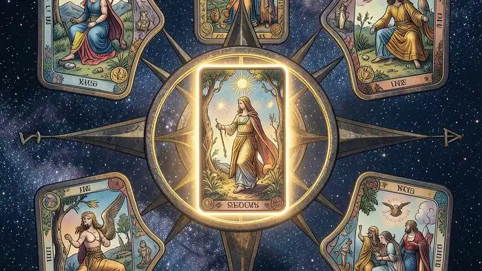 Расклад Таро «компас» – визуальная схема с центральной картой и четырьмя направлениями