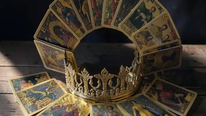 Расклад Таро "корона" на защиту диссертации — схема из семи позиций с картами Уэйта-Смита