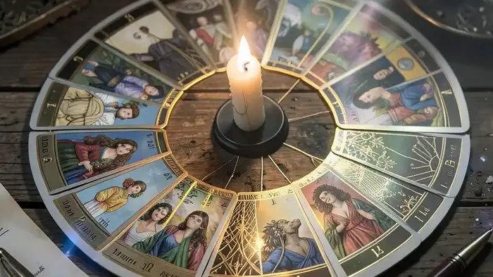 Расклад Таро "круг" на алименты — схема из 12 карт по кругу с символическими позициями