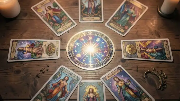 Расклад Таро «круг» на смысл жизни, центральная карта светится