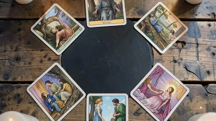 Расклад Таро "круг" на ссору с партнером — семь карт, расположенных по кругу, символизирующие скрытые эмоциональные слои конфликта