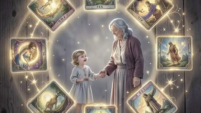 Расклад Таро "круг" на внуков: схема из 9 карт с бабушкой и внуком в центре