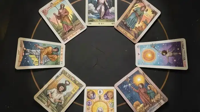 Расклад Таро "круг" на второе высшее — схема из девяти карт с символами мотивации, страха, ресурсов и итога