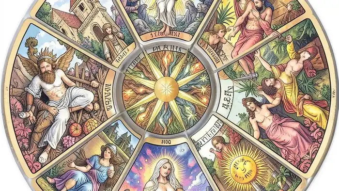 расклад таро круг на выбор профессии — 8 позиций с картами и центральным образом