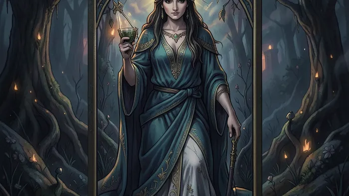 Расклад Таро Лабиринт на платоническую любовь — рука раскладывает карты в форме лабиринта на деревянном столе.