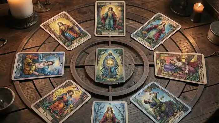 Расклад Таро «лабиринт» на проект – спираль из девяти карт на столе