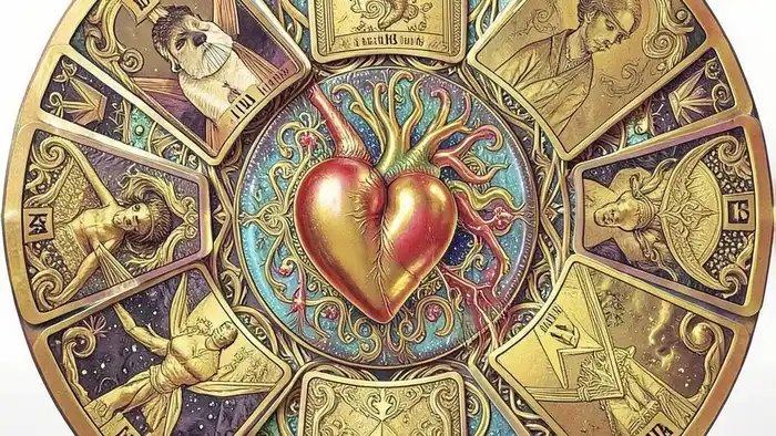 Расклад Таро "мандала" на сердце здоровье — схема из девяти карт в круге с центральной картой сердца