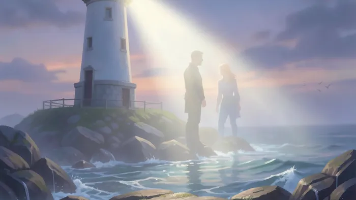 Расклад Таро Маяк на брата или сестру: символическое изображение маяка и семи карт Таро, освещающих путь к пониманию в родственных отношениях.