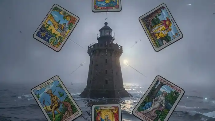 расклад Таро "маяк" на чудо — схема семи позиций в форме звезды вокруг маяка