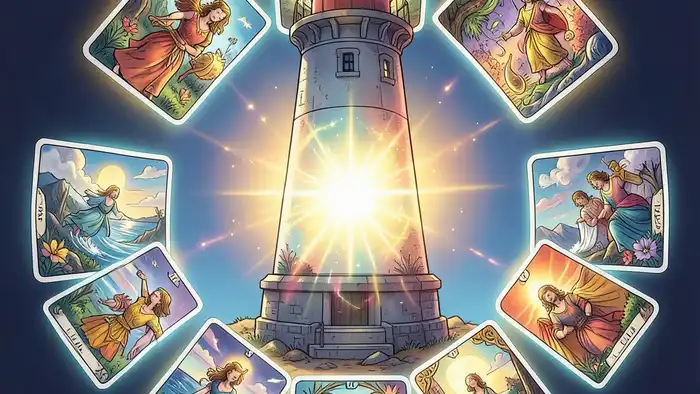 Расклад Таро «маяк» на команду – визуальная карта с семью позициями
