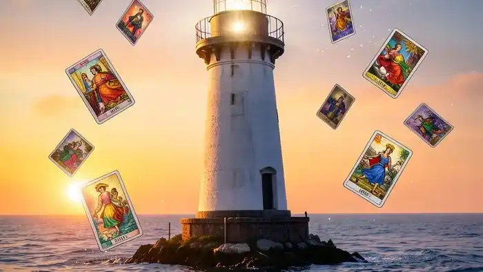 Расклад Таро «маяк» на работу мечты – изображение маяка и карт Таро