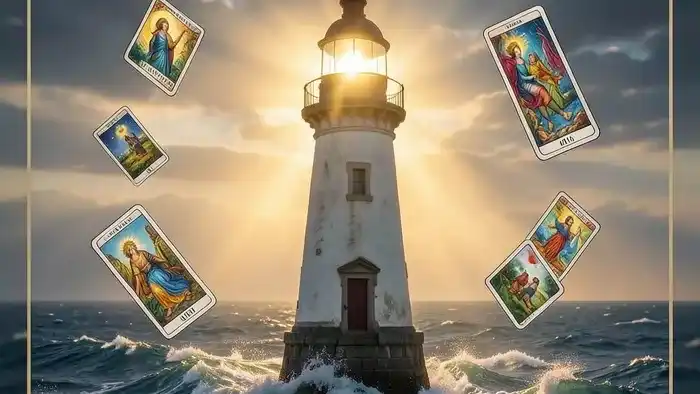 расклад таро маяк на стресс изображение маяка и карт