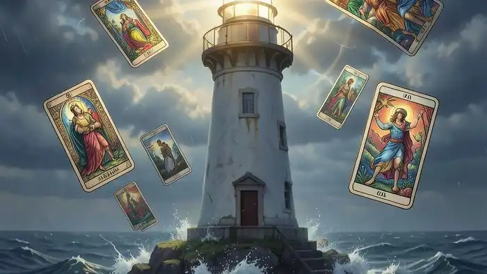 Расклад Таро «маяк» на выгорание – изображение маяка и карт Таро