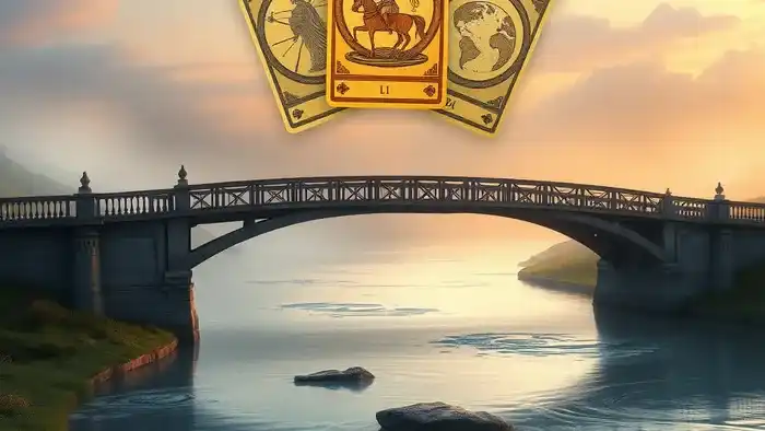 Расклад Таро "Мост" на день — мистический мост с картами Таро на фоне рассвета