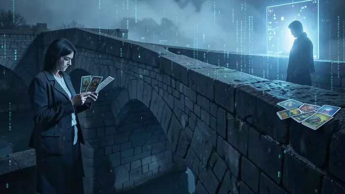 Расклад Таро Мост на интернет-знакомство — символическое изображение моста между реальным и цифровым миром с картами