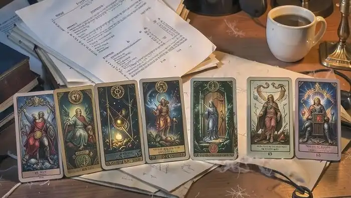 Расклад Таро на 10 карт на тендер с символами и позициями