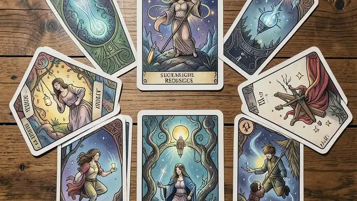 Расклад Таро на 10 карт на творчество – визуальная схема с символами креативного процесса