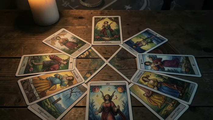 Расклад Таро на 10 карт для принятия решения об уходе от жены - схема позиций на столе при свечах