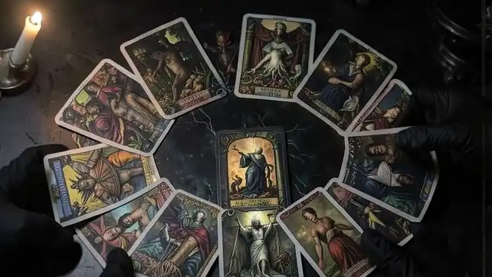 расклад таро на 12 карт на крестного с символическими картами в кругу