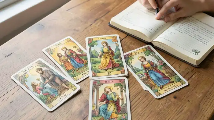 Расклад Таро «на 5 карт» на стажировку, карта, ноутбук, свет