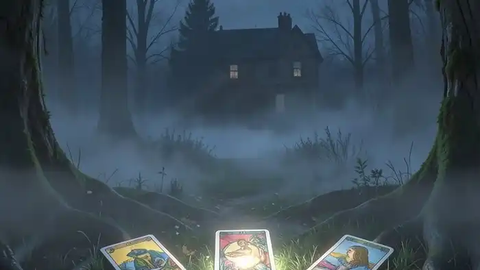 Расклад Таро на 5 карт на земельный вопрос с картами на земле и туманом