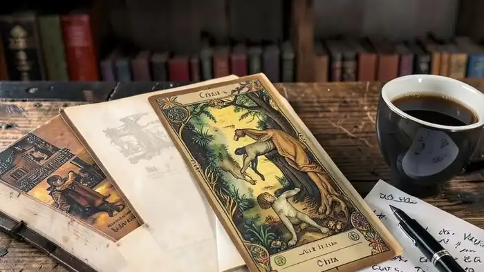 расклад таро на одну карту на защиту диссертации — карта Сила на фоне научных книг