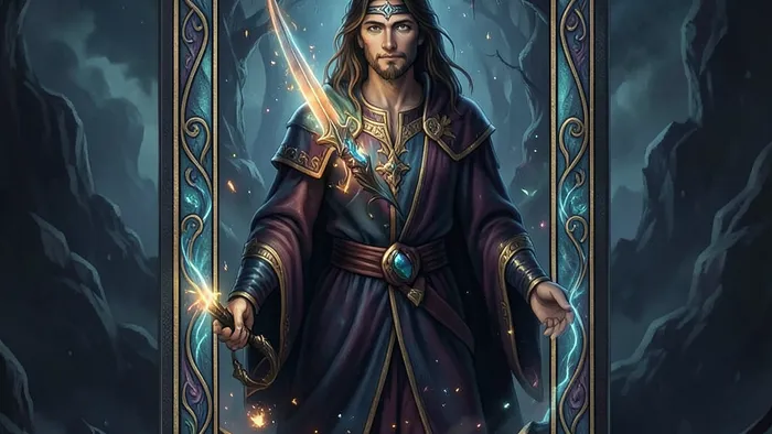 Расклад на послание подсознания — рука тянется к светящемуся ядру из символов Таро в темноте