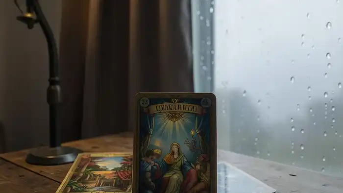 Расклад Таро на три карты на визу — три карты в тумане с отражением дождя