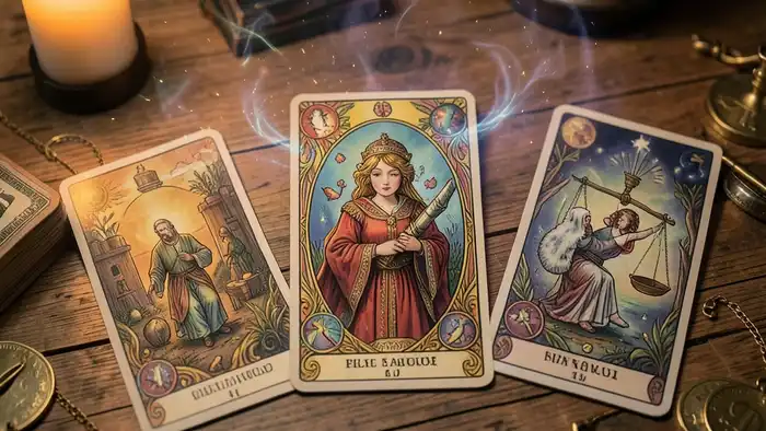 Расклад Таро на три карты на возврат долга, изображение карт и свечи
