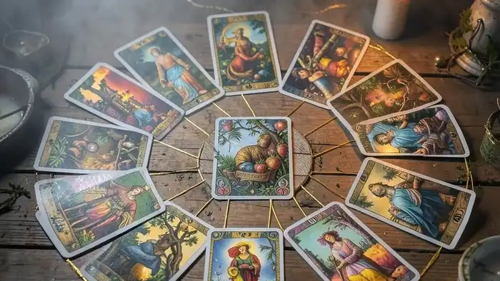 Расклад Таро "на все сферы жизни" — 10 карт в круге, соединённые энергетическими линиями